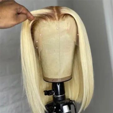 150% ombre blonde lace front human hair wig straight remy 1b/613 colored human hair bob wigs deep part swiss lace wig