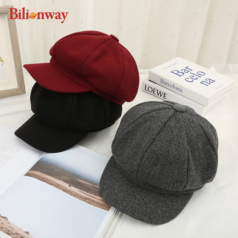 Retro art octagonal hat casual all-match wool beret