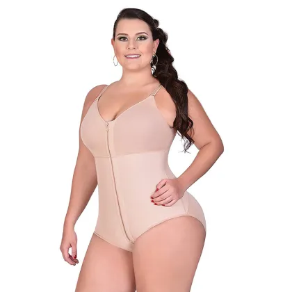 Plus Size Postpartum Body Shaper with Tummy Control and Zipper Closure