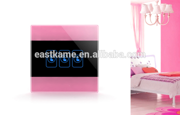 Pink 3 Gang Crystal Glass Panel 433MHZ WIFI Smart Light Controlled Power Remote Switch