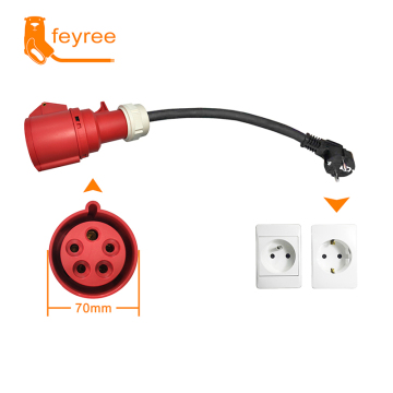 Feyree 22KW 3-phase 32A Socket to Single-Phase 16A Euro Plug Adapter for EV Charging