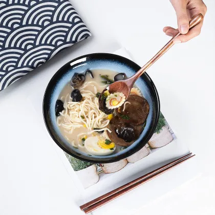 Japanese-Style Handmade Ceramic Ramen Bowl Set with Accessories
