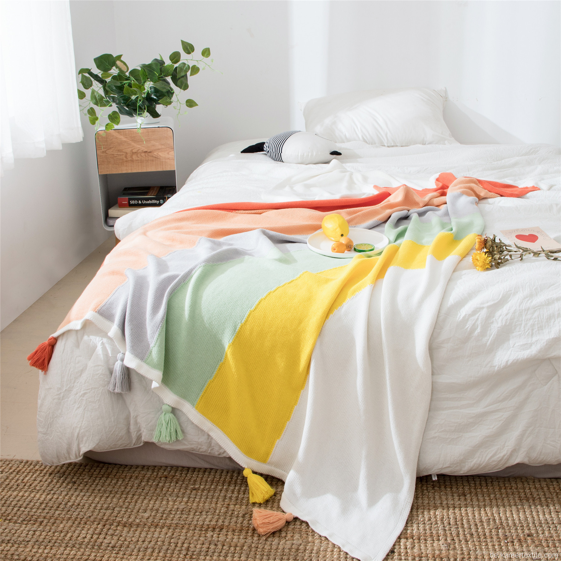 Regenbogenfarbe niedliche Quasten -Design Mode Neubaby Decke