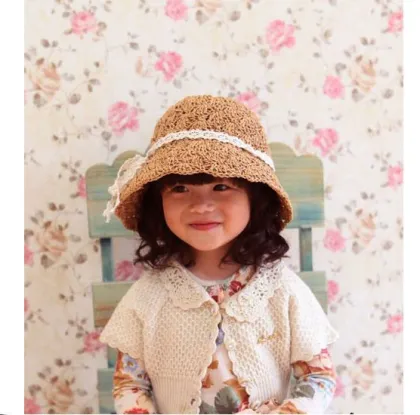 kids baby crochet summer hat sun raffia straw hat