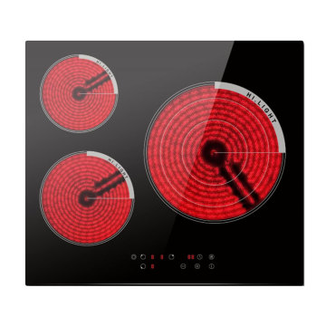 CE/CB Approved Residual Heat Indicator Black Ceramic Glass Infrared Hob with 3 Burners