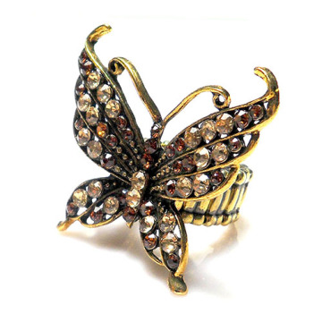Antik Golden Brown Crystal Rhinestone rama-rama bentuk logam aloi fesyen menghulurkan cincin borong barang kemas