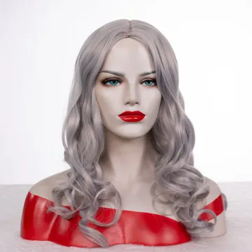 Wholesale heat resistant long  silvery with gray color  water wave wig  synthetic hair wig for women