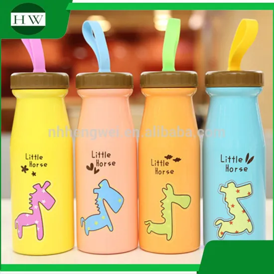portable cartoon little horse stainless steel vacuum tube sealed sport travel drinking water bottle mug cup with rope