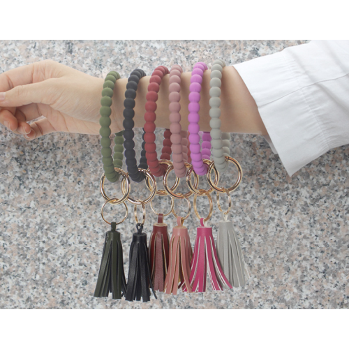 Custom Silicone Beaded Keychain Bracelet with Tassel