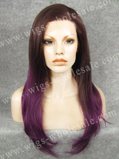 Purple straight two tone lace front wigs synthetic wholesale party queen neon wigs