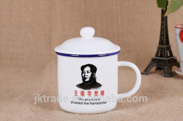 Wholesale cheap white enamel mug/custom logo printing enamel cup