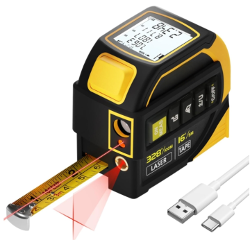 Rechargeable 2-in-1 Laser Tape Measure with 328 Ft Laser & 16 Ft Measuring Tape