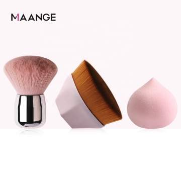 Label Pribadi 3-in-1 Pink Makeup Sponge &amp; Foundation Brush Set