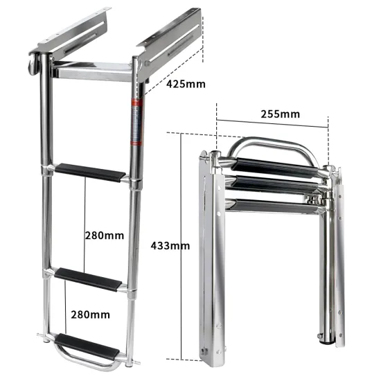 3-Step Stainless Steel Telescoping Boat Boarding Ladder
