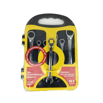 7-Piece Set: Dual Purpose Ratchet Wrench Spanners with Movable and Fixed Heads, Torx and Regular Opening - 8mm to 19mm - Ideal for Auto Repair and Maintenance