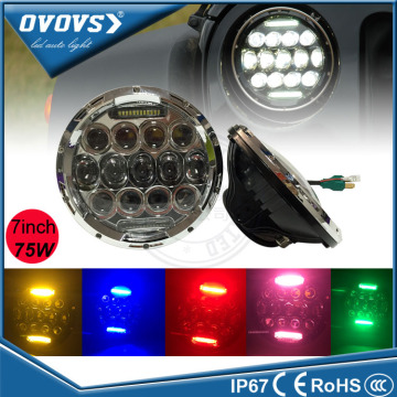 OVOVS JK 7 inch high low beam headlamp 75w round led headlights