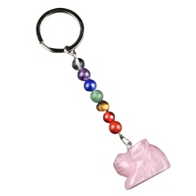 Rose Quartz Handmade Craved 1.0 Inch Rabbit Pendant 7 Chackra Key Chain