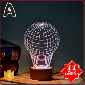 Led Light Bulb 3D Hot Air Balloon Illusion Indoor Table Lamps with Wooden Base lamp night light 3d light