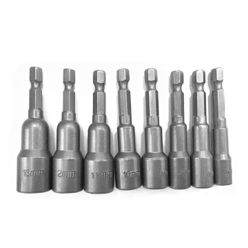 Sandblasted Chrome Nickel Hex Shank Drive Holder with 5-19mm Nut Driver and 8mm Magnetic Nut Setter