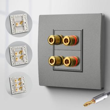 Standar EU 2-4 Port Speaker Audio Wall Socket untuk Konektivitas Mikrofon Headset KTV Bar