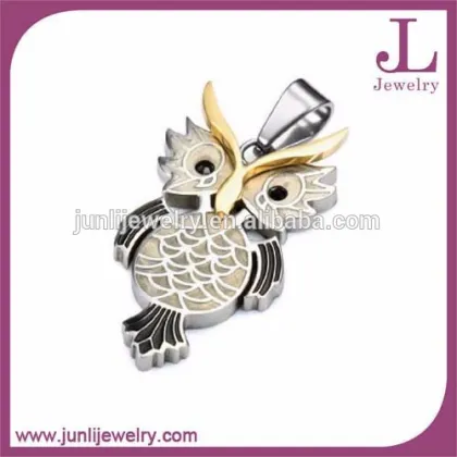 White CZ Black Enamel Stainless Steel Fashion Owl Pendant Fancy Owl Necklace