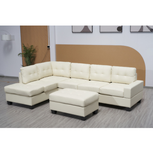 White PU l Shape Sectional Sofa Set