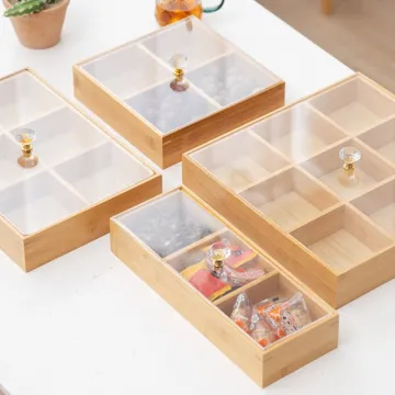 Bamboo Wooden Multi Compartment Serving Plate with Acrylic Lid
