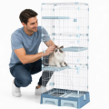 Gaiola para animais de estimação com tubo quadrado de aço e bandeja de plástico com 3 camadas respirável para cães e gatos