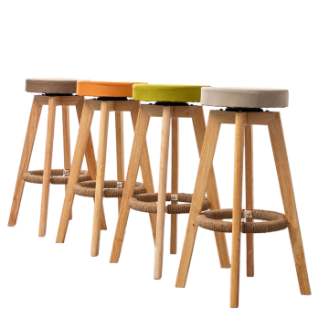 Nordic Solid Wood High Stool Swivel Bar Chair without Backrest