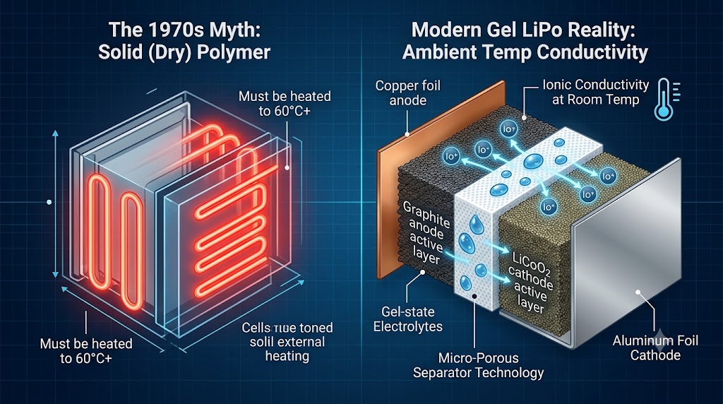 Dry polymer myth vs modern gel LiPo diagram