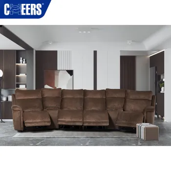 MANWAH CHEERS Electric Fabric Gray Upholstered Reclining Home Theater Sofa: A Popular 4-Seater with Console and USB Port