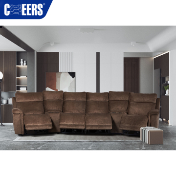 MANWAH CHEERS Electric Fabric Gray Upholstered Reclining Home Theater Sofa: A Popular 4-Seater with Console and USB Port