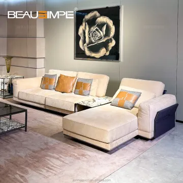 Nubuck Leather Modular Sectional Sofa with Metal Accents