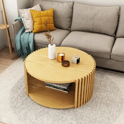 Modern Round Solid Wood Coffee Tea Table for Home Living Room