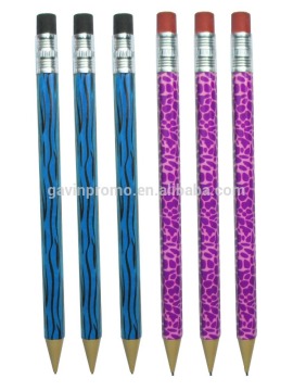 Push action plastic mechanical pencils with eraser, wooden pencil outlook