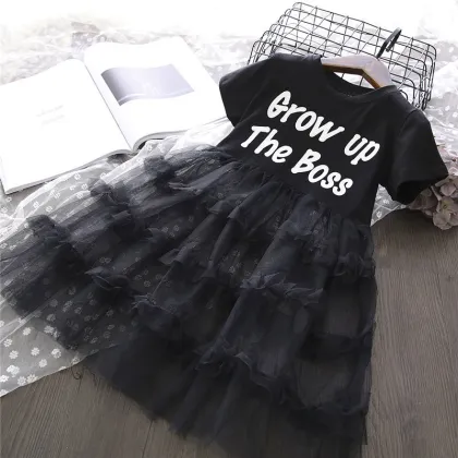 Short sleeve mesh stitching new style kids clothes girls dressesbig girls clothing