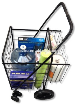 Metal Small Folding Shopping Cart with Double Basket and Wheels