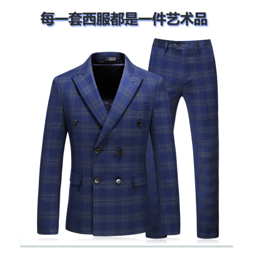 Elegant Navy Check Double Breasted Italian Suit