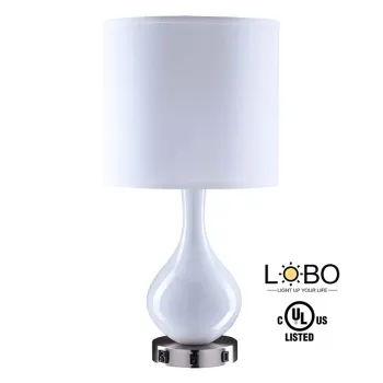 Modern Quality Inn Pure White Table Lamp with USB Outlets for Bedroom and Desk