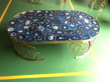 semiprecious stone blue agate side table