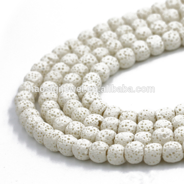 Fabricante de jóias por atacado 8mm rodada lava branca solta pérolas para fazer jóias