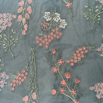 Spring Multicolor Flower Embroidery On Mesh Fabric