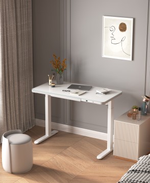 White Ergonomic Electric Sit-to-Stand Desk with Smart Motor and Glass Top