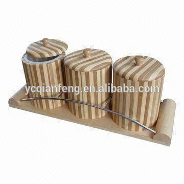 Wood or Bamboo Canister - 3pcs Set with holder