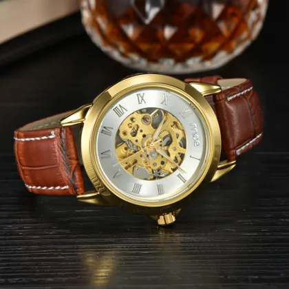 Shenzhen Watch Factory Gold Skeleton Watch for Men