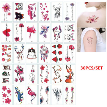 30pcs/set Tatuajes Temporales Flower Cat Animal Fake Tattoo for Women Girl Body Arm Leg Hands Small Temporary Tattoo Sticker