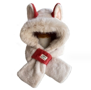 Cute Fluffy Fox-Eared Winter Hat with Thick Hood and Windproof Plush