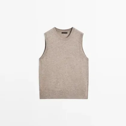 Women's short wool blended crew neck vest