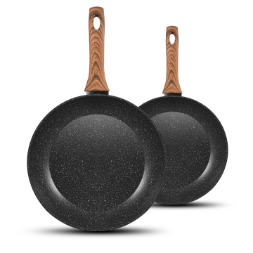 28cm Forged Aluminum Nonstick Marble Induction Pan with Wooden Handle