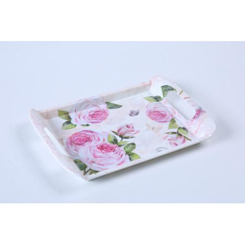 Customized pattern melamine home kitchen tray with handle